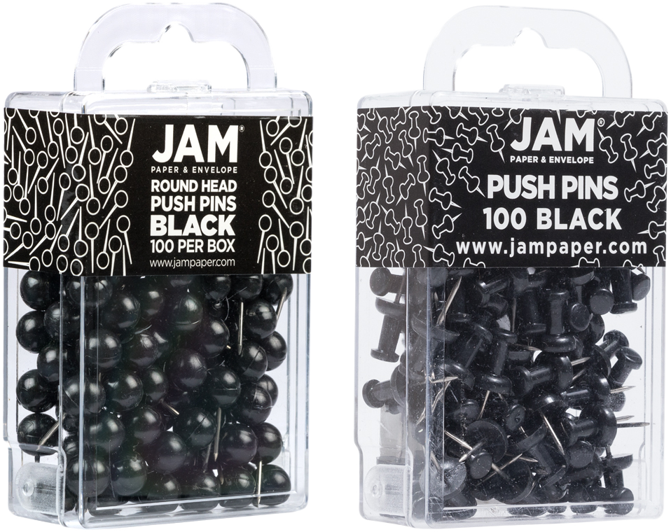 Black Round & Standard Pushpins - 2 Packs of 100