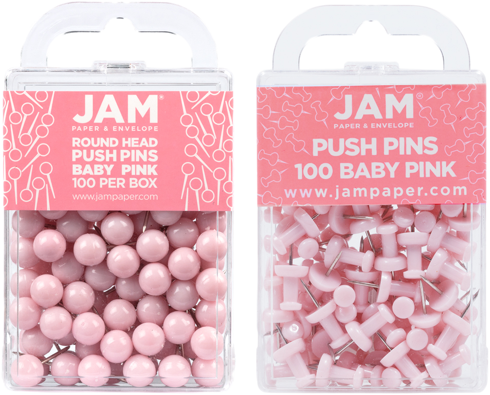 Baby Pink Round & Standard Pushpins - 2 Packs of 100