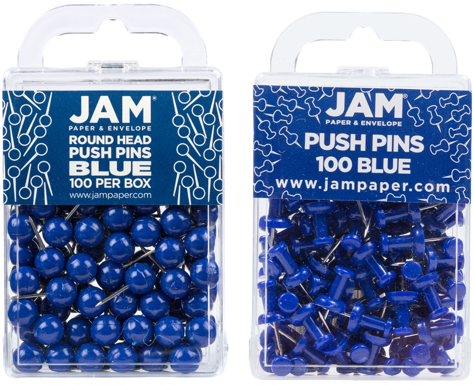 Blue Round & Standard Pushpins - 2 Packs of 100