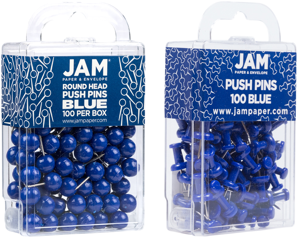 Blue Round & Standard Pushpins - 2 Packs of 100