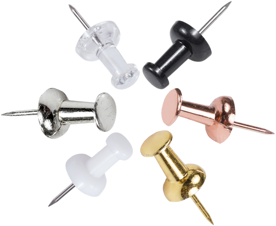 Business Assorted Standard Pushpins - 6 Packs of 100