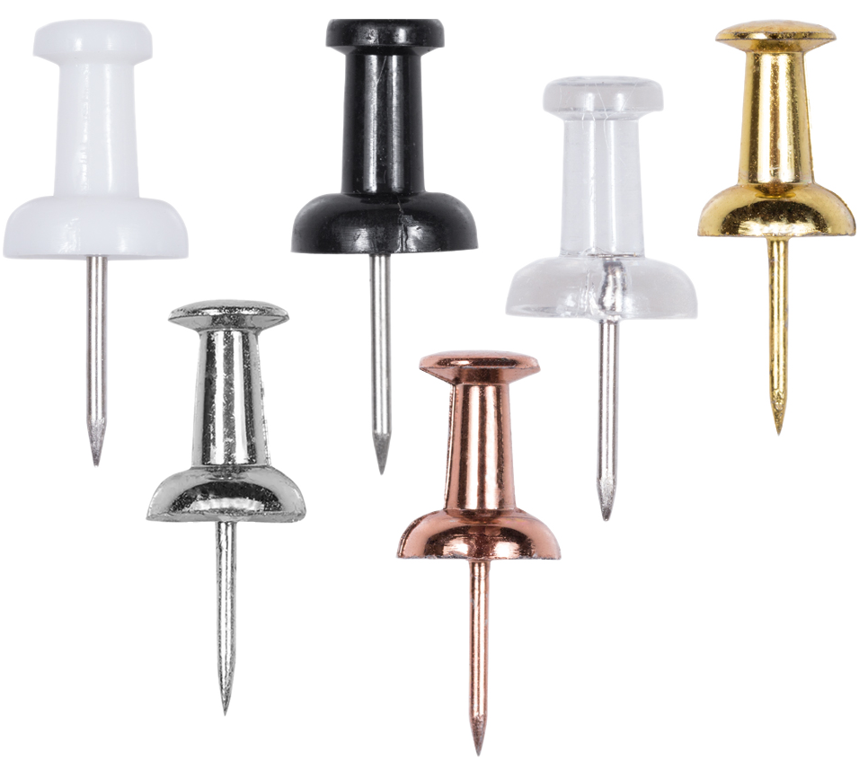 Business Assorted Standard Pushpins - 6 Packs of 100