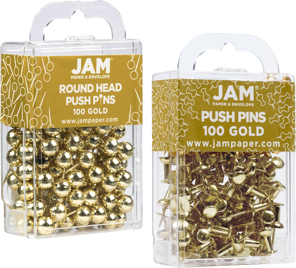 Gold Round & Standard Pushpins - 2 Packs of 100