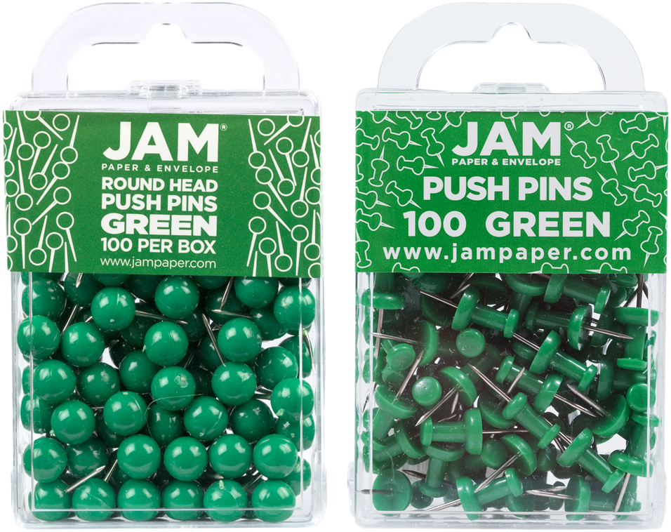 Green Round & Standard Pushpins - 2 Packs of 100