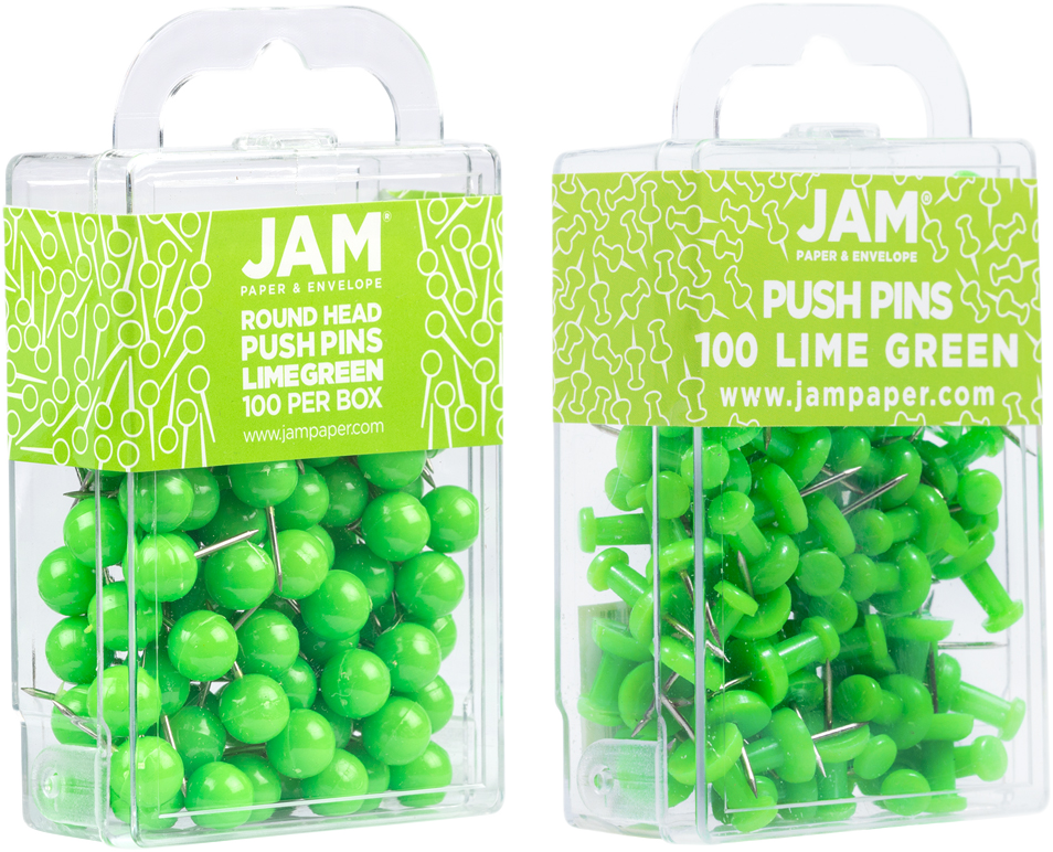 Lime Green Round & Standard Pushpins - 2 Packs of 100
