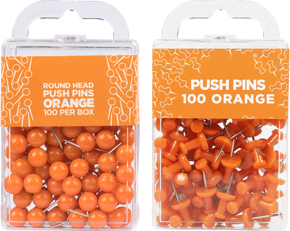Orange Round & Standard Pushpins - 2 Packs of 100