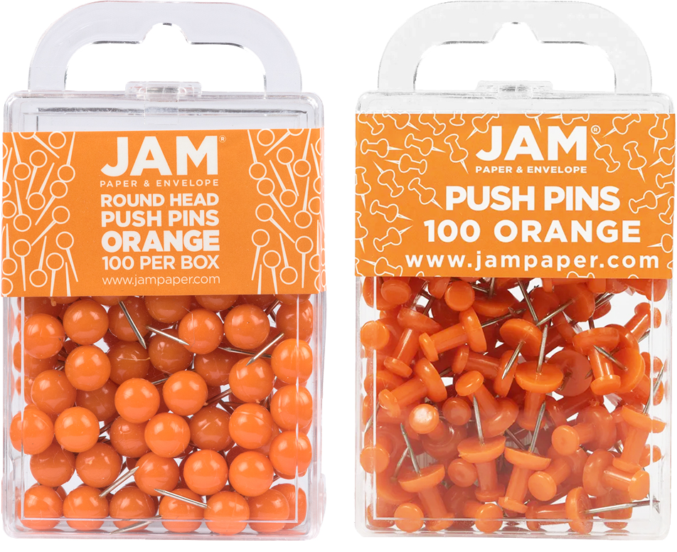 Orange Round & Standard Pushpins - 2 Packs of 100