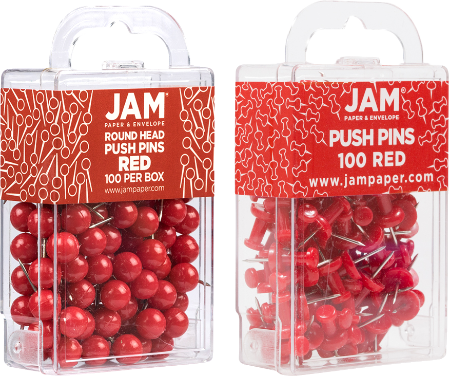 Red Round & Standard Pushpins - 2 Packs of 100