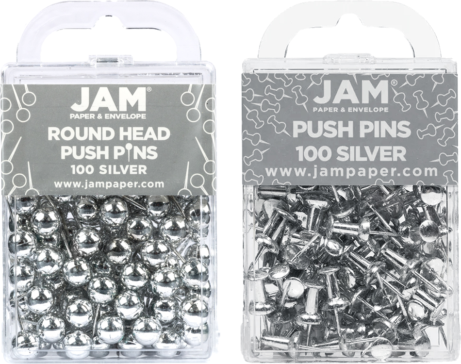 Silver Round & Standard Pushpins - 2 Packs of 100