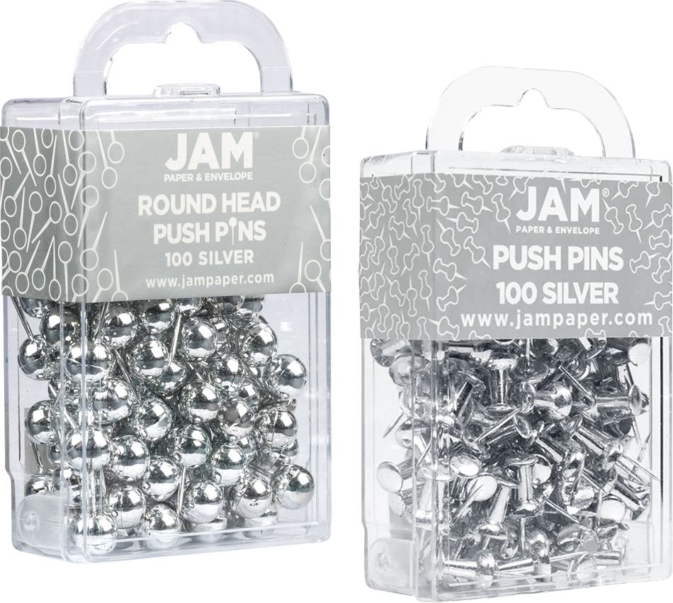 Silver Round & Standard Pushpins - 2 Packs of 100