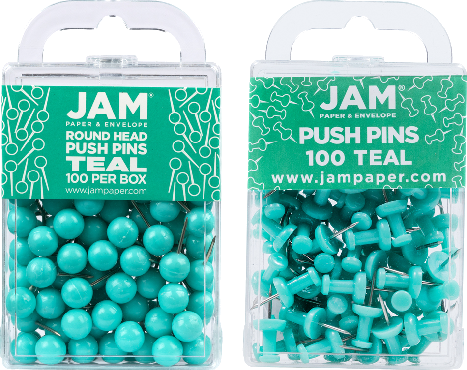 Teal Blue Round & Standard Pushpins - 2 Packs of 100