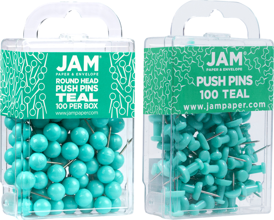 Teal Blue Round & Standard Pushpins - 2 Packs of 100