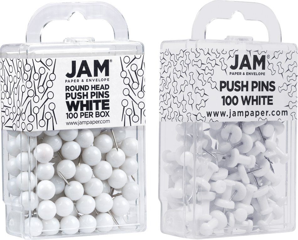 White Round & Standard Pushpins - 2 Packs of 100