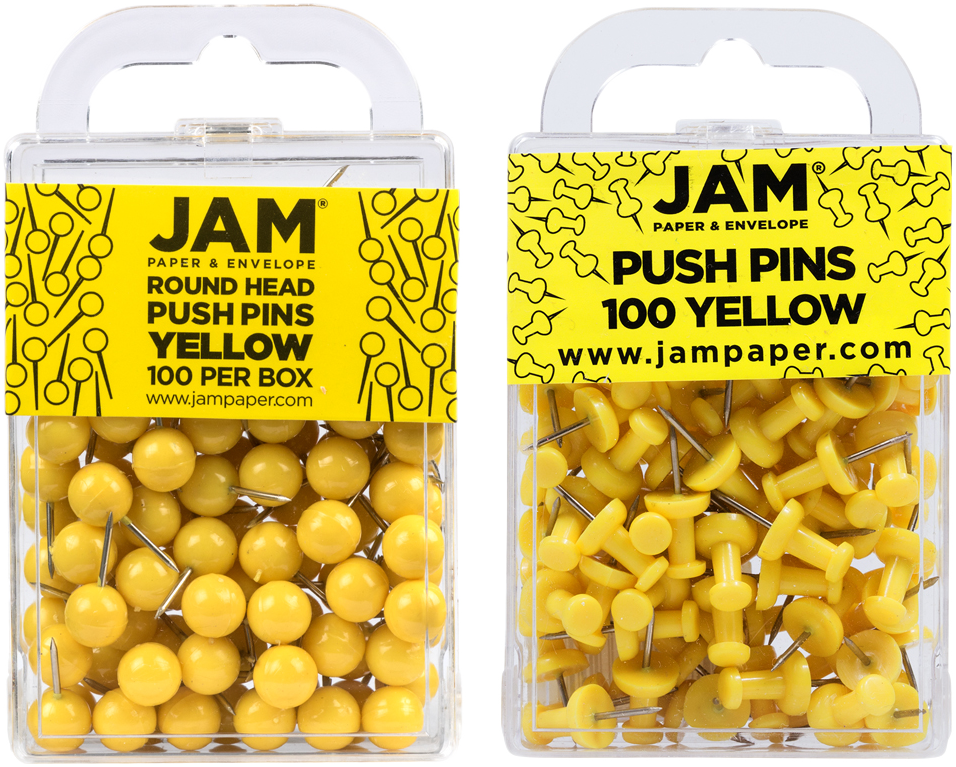 Yellow Round & Standard Pushpins - 2 Packs of 100