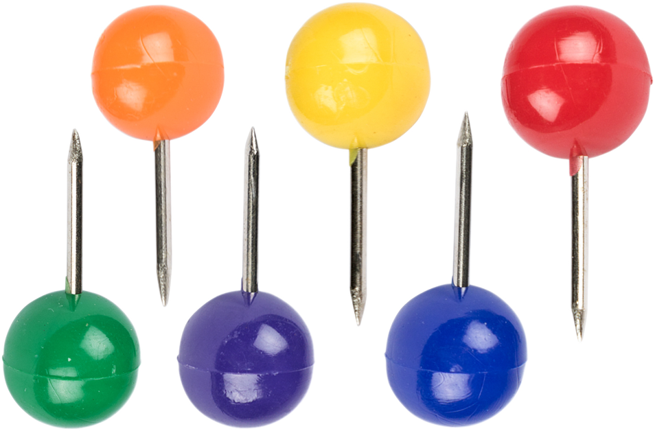 Primary Assorted Round Pushpins - 6 Packs of 100