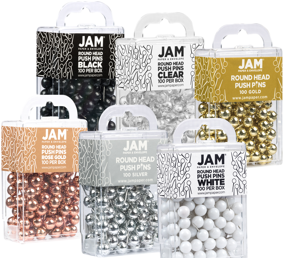 Business Assorted Round Pushpins - 6 Packs of 100