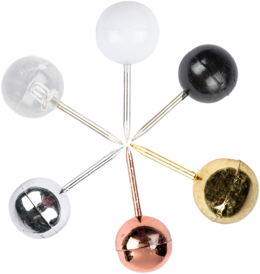 Business Assorted Round Pushpins - 6 Packs of 100