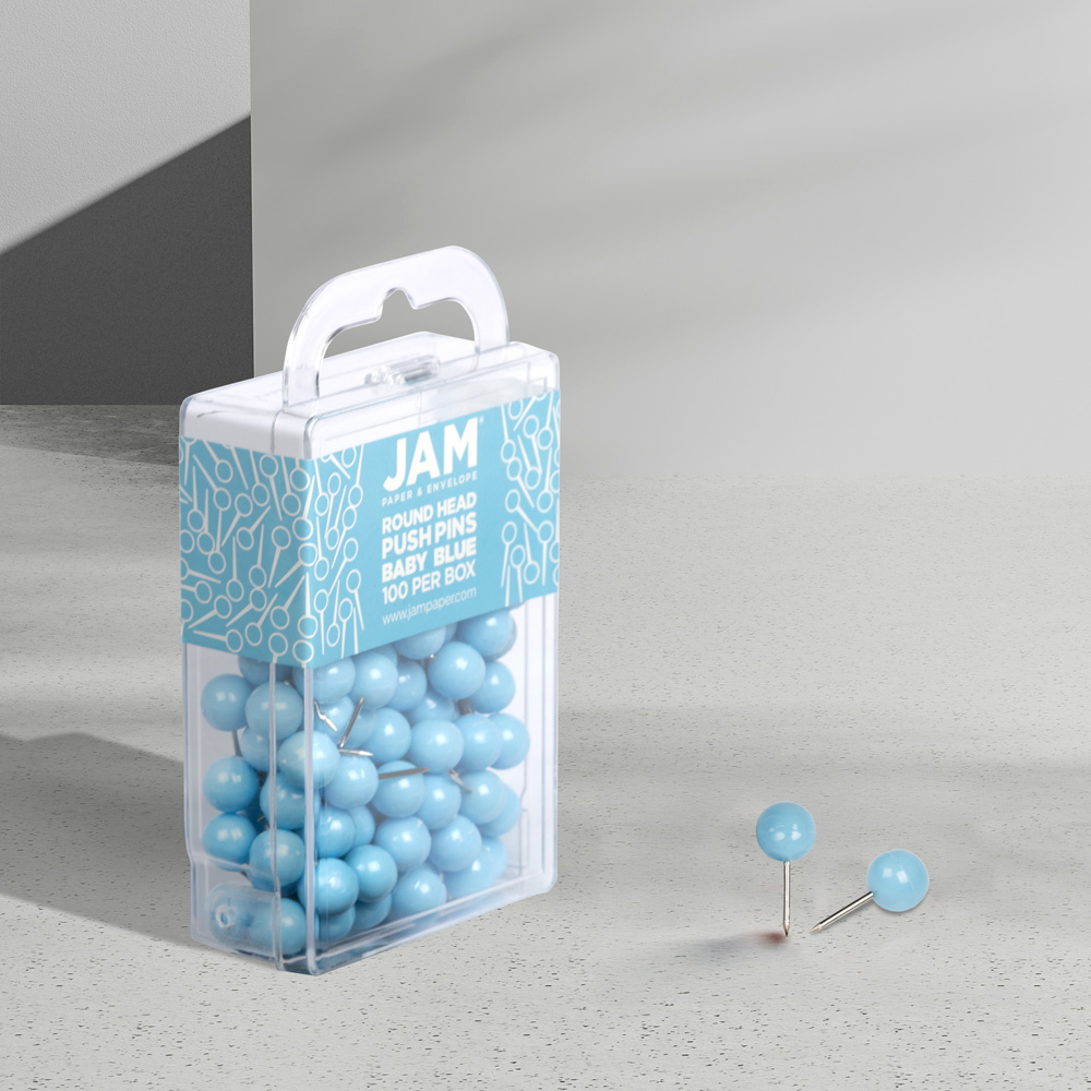 Baby Blue Round Pushpins - 100 Pack