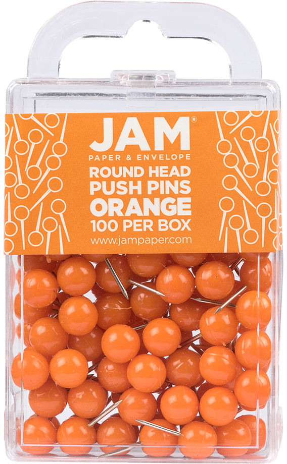 Orange Round Pushpins - 100 Pack