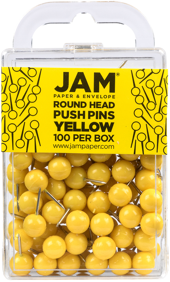 Yellow Round Pushpins - 100 Pack