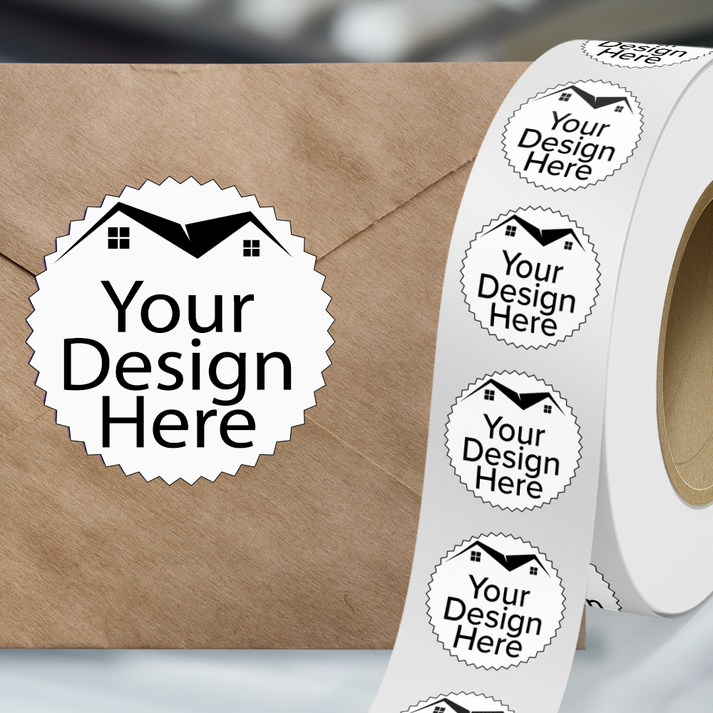 White Glossy 1 7/8 Inch Roll of Burst Shaped Labels - Sales Certificate