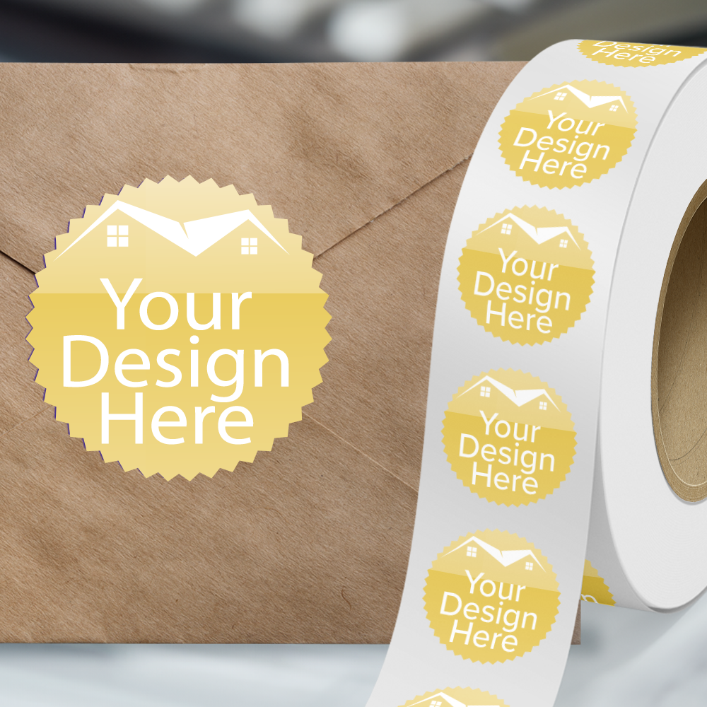 Gold Foil 1 7/8 Inch Roll of Burst Shaped Labels - Sales Certificate Durable with Metallic Finish