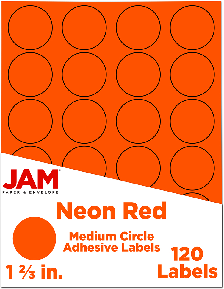 Neon Red Medium 1 2/3 Inch Round Labels
