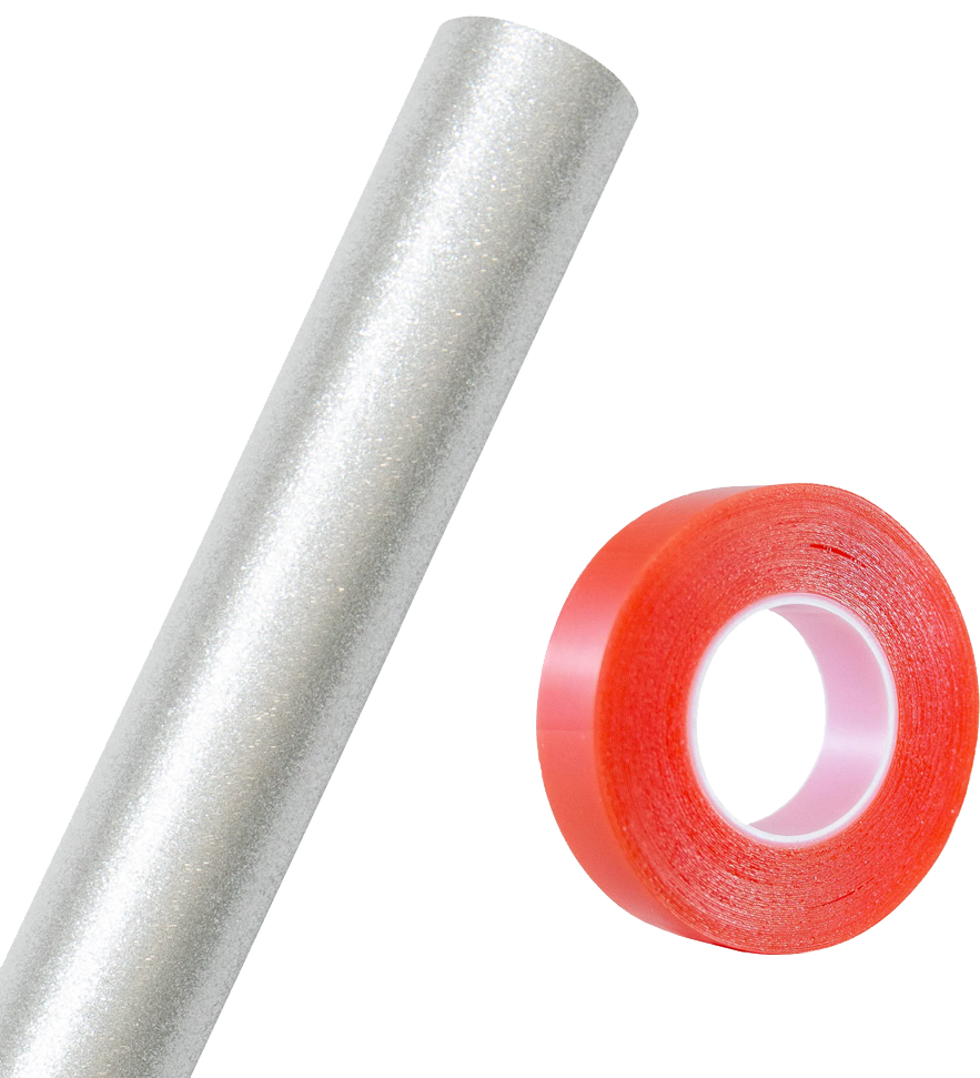 Silver Glitter Wrapping Paper with Tape with Double-Sided Tape Set (25 Sq Ft)