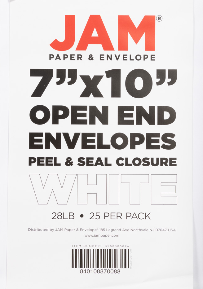 White 28lb 7 x 10 Open End Envelopes with Peel & Seal