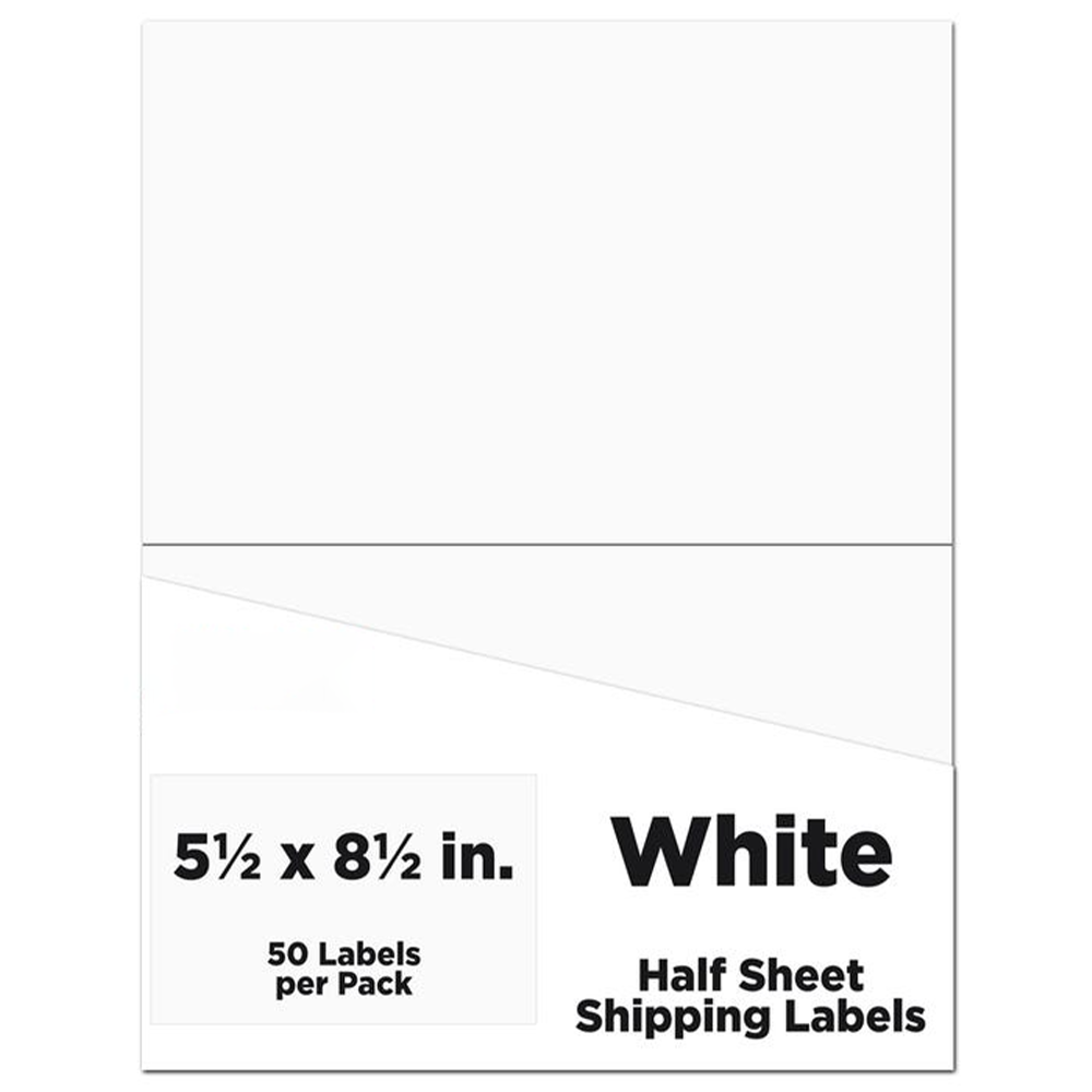 White 5 1/2 x 8 1/2 Half Sheet Shipping Labels