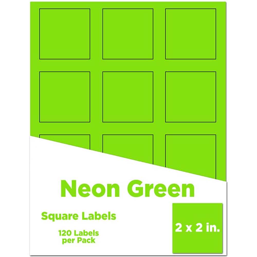 Neon Green 2 x 2 Square Labels