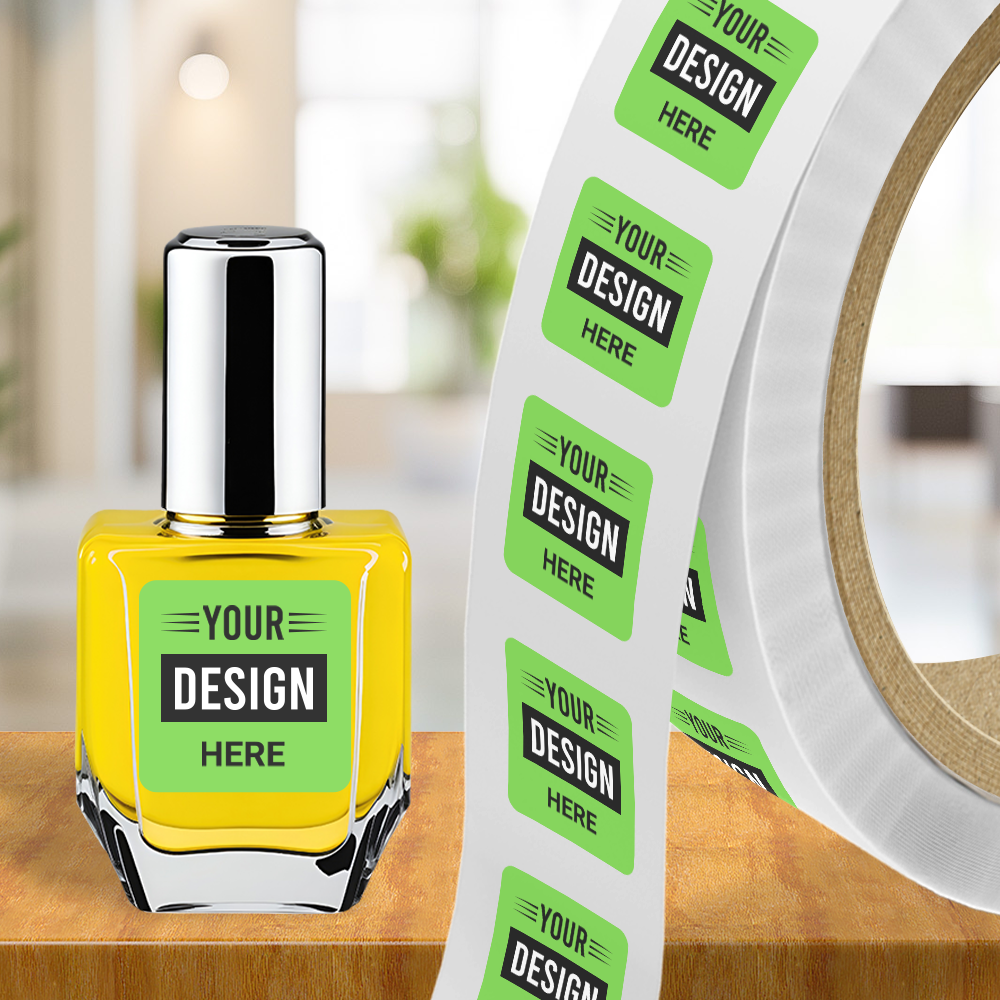 Neon Green 1 3/4 X 1 3/4 Inch Roll of Square Labels - Bright Adhesive