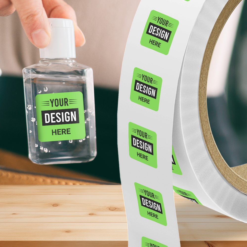 Neon Green 1 x 1 Inch Roll of Square Labels - Bright Adhesive