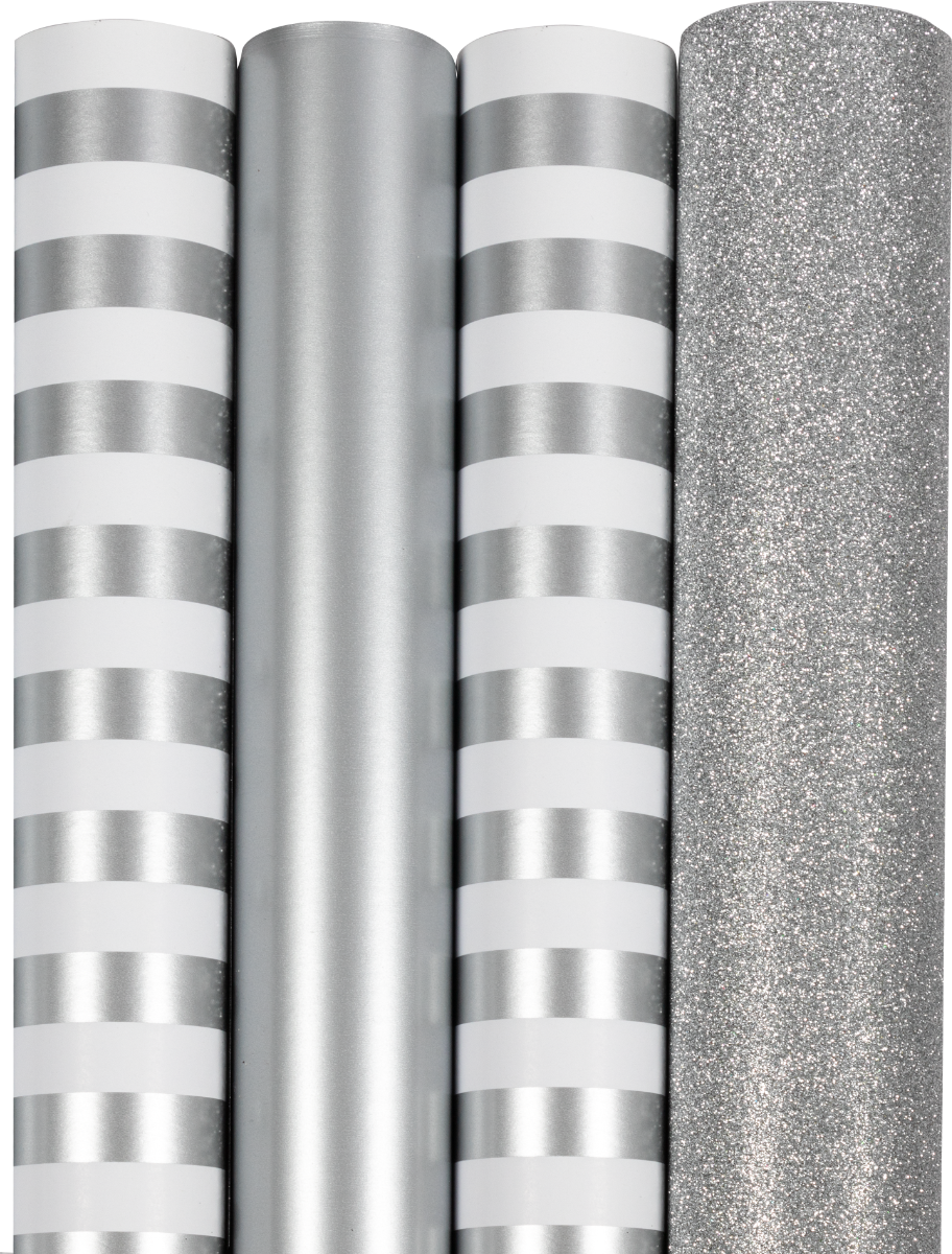 Everything Silver Christmas Wrapping Paper Set (100 Sq Ft) - 4 Rolls
