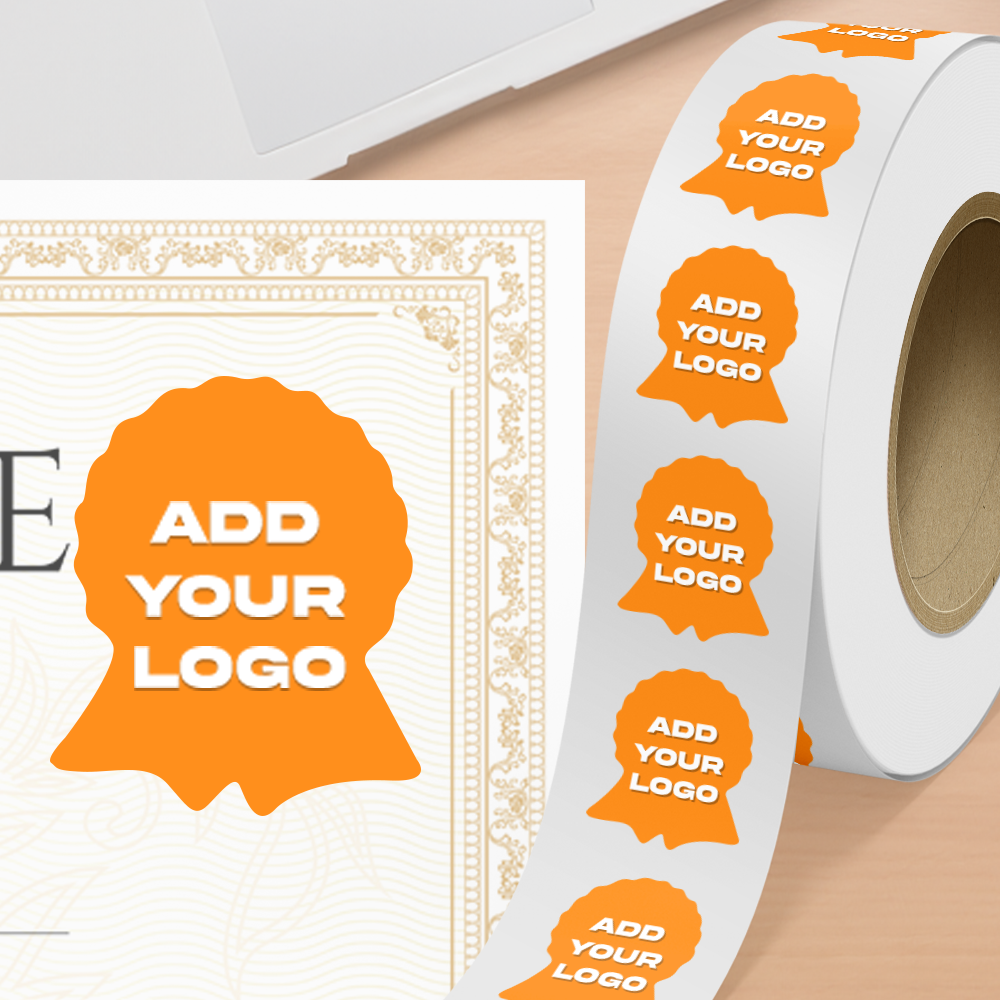 Neon Orange 1 5/8 x 2 Inch Roll of Ribbon Shaped Labels - Prize Support Awareness Bright Adhesive