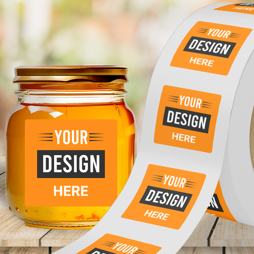 Neon Orange 4 x 4 Inch Roll of Square Labels - Bright Adhesive