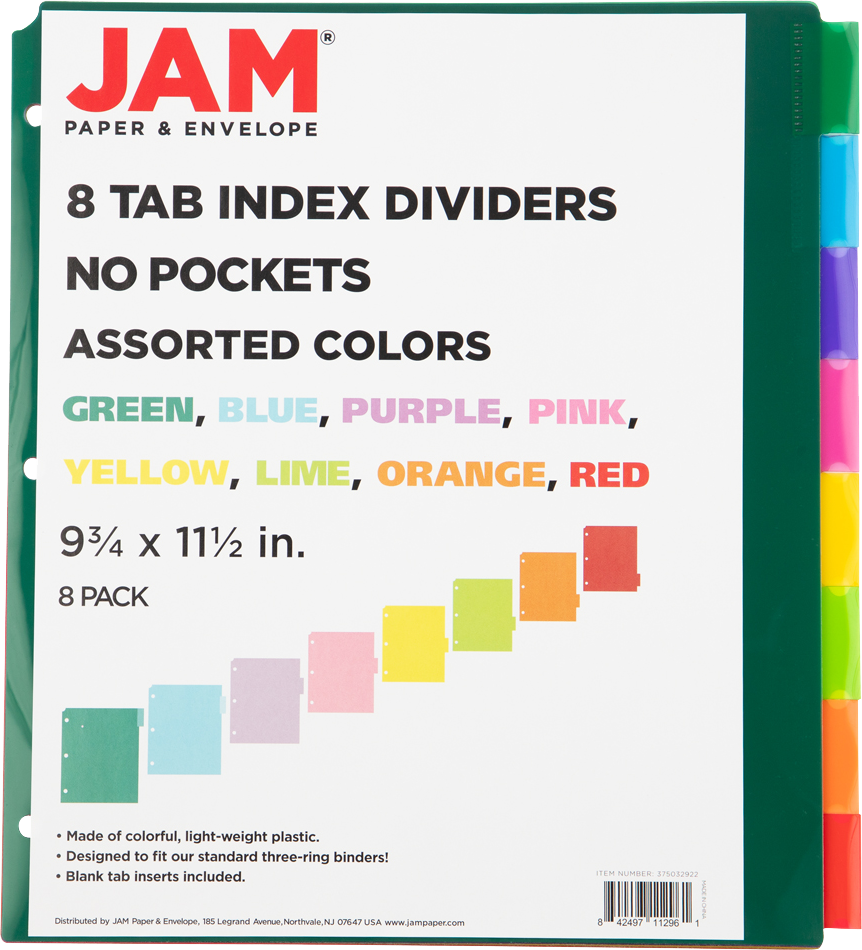 Assorted Plastic 8 Tab Binder Index Dividers