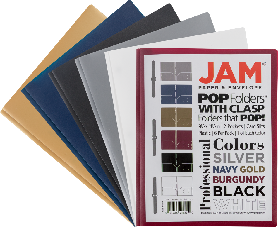 Assorted Professional 9 x 12 Plastic Pop with Clasp Folders - 6 Pack
