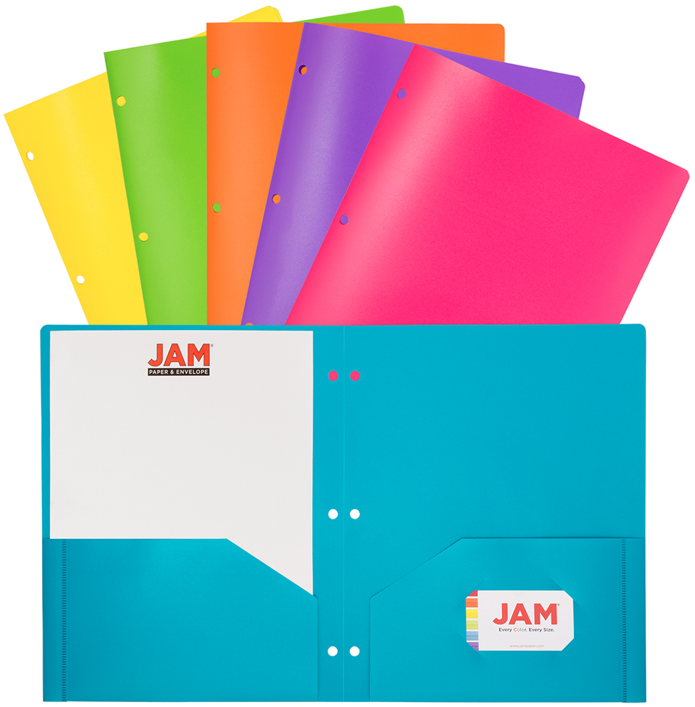 Assorted Fashion 9 x 12 Plastic Pop 3 Hole Punch Folders - 6 Pack