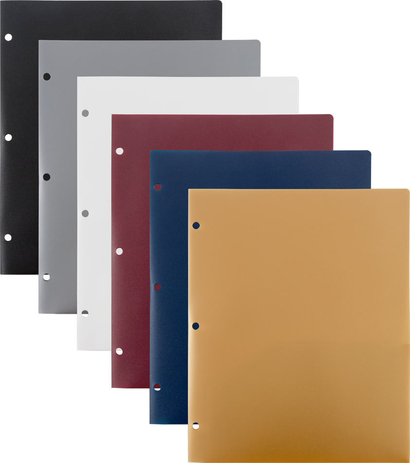 Assorted Professional 9 x 12 Plastic Pop 3 Hole Punch Folders - 6 Pack