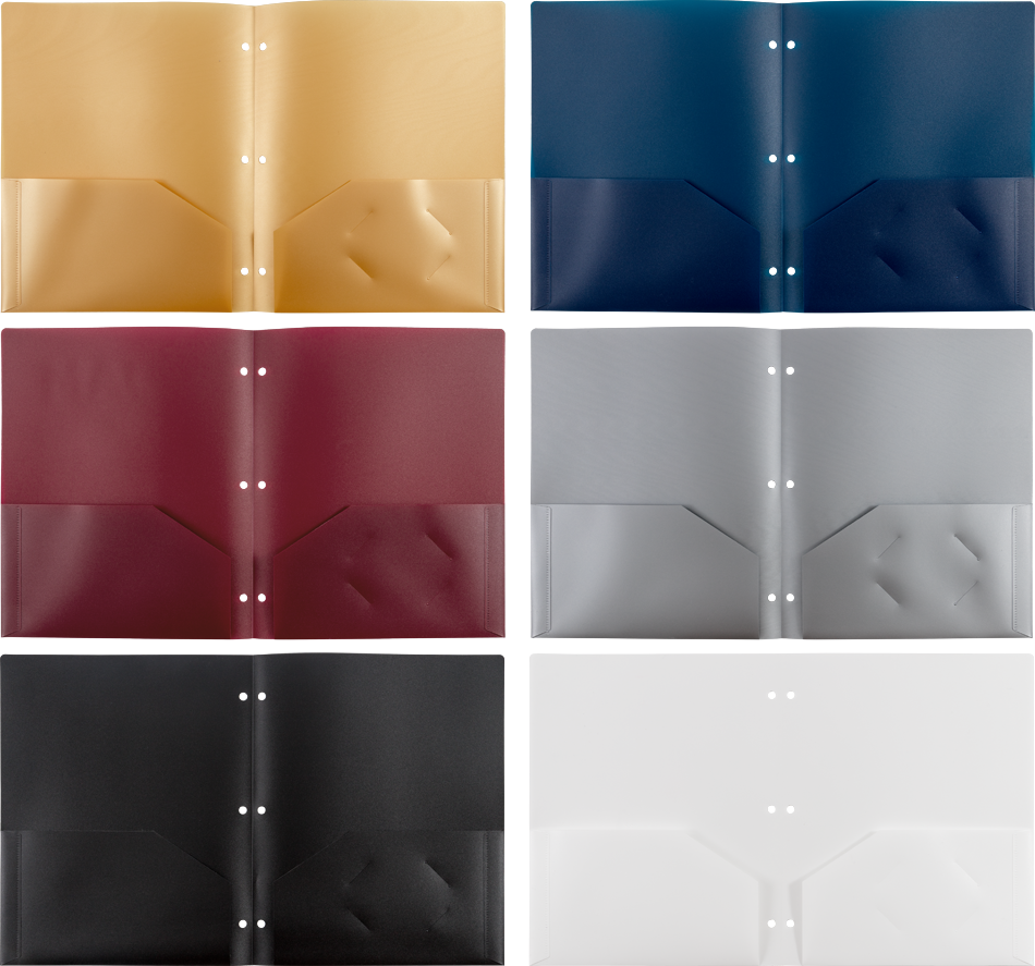 Assorted Professional 9 x 12 Plastic Pop 3 Hole Punch Folders - 6 Pack