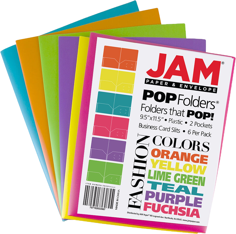 Assorted Fashion 9 x 12 Plastic Pop Folders - 6 Pack