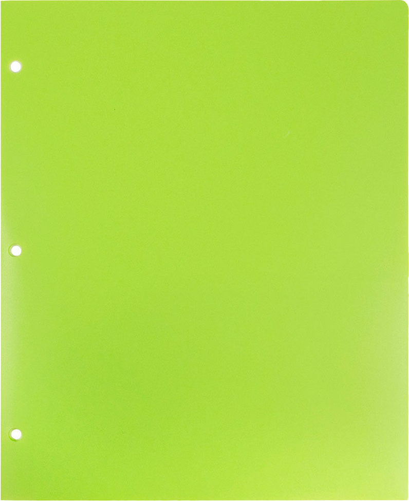 Lime Green 9 x 12 Plastic 3 Hole Punched Duty Folders