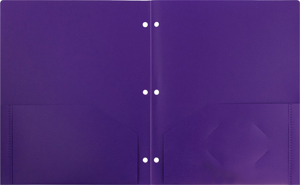Purple 9 x 12 Plastic 3 Hole Punched Duty Folders