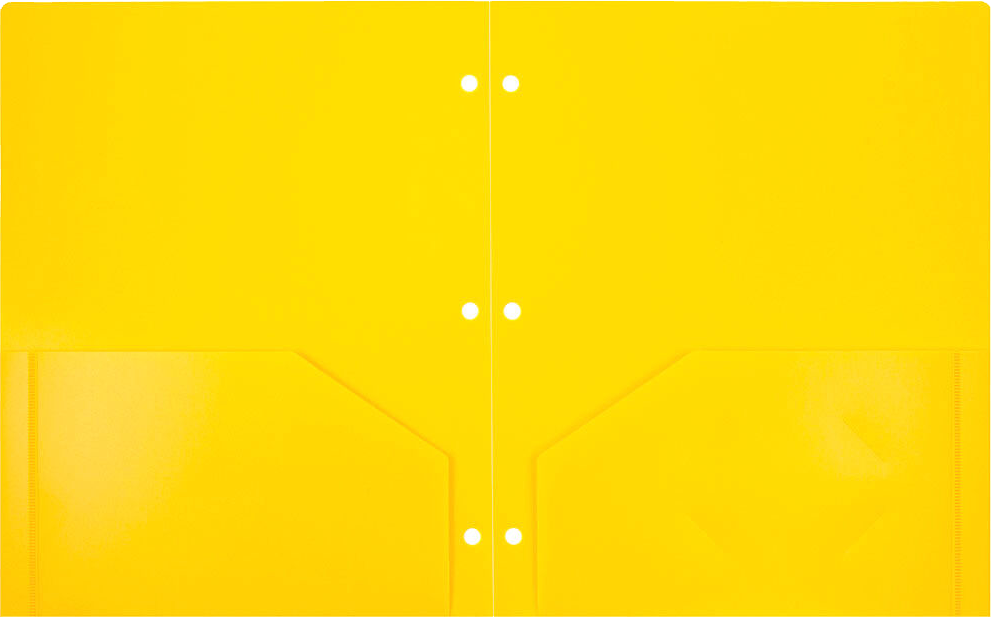 Yellow 9 x 12 Plastic 3 Hole Punched Duty Folders