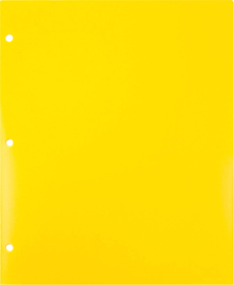 Yellow 9 x 12 Plastic 3 Hole Punched Duty Folders