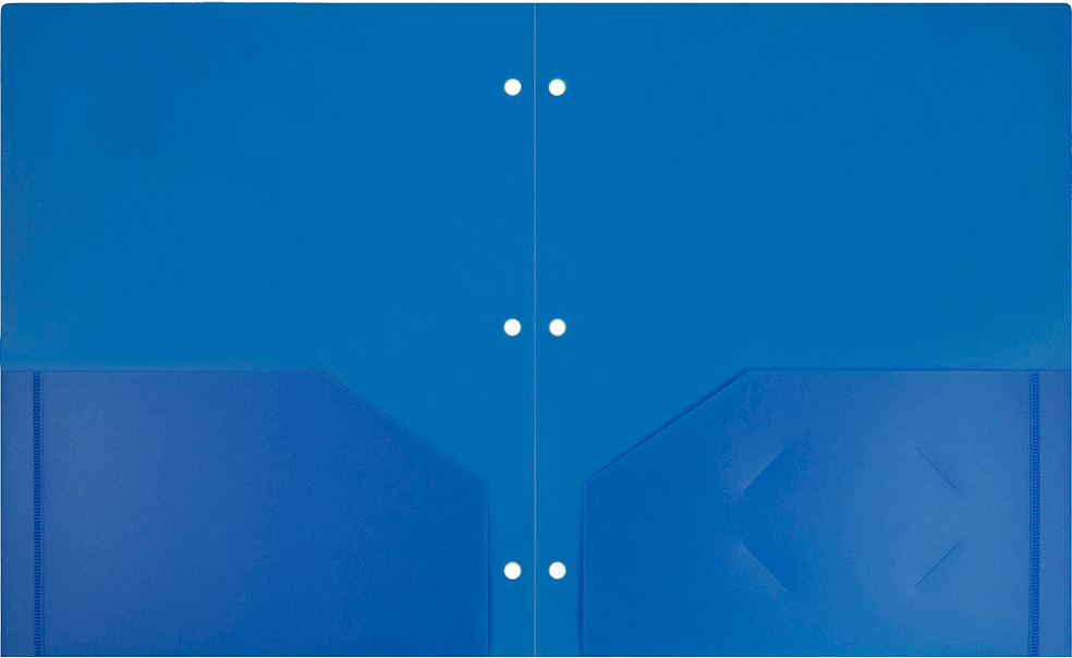 Blue 9 x 12 Plastic 3 Hole Punched Duty Folders