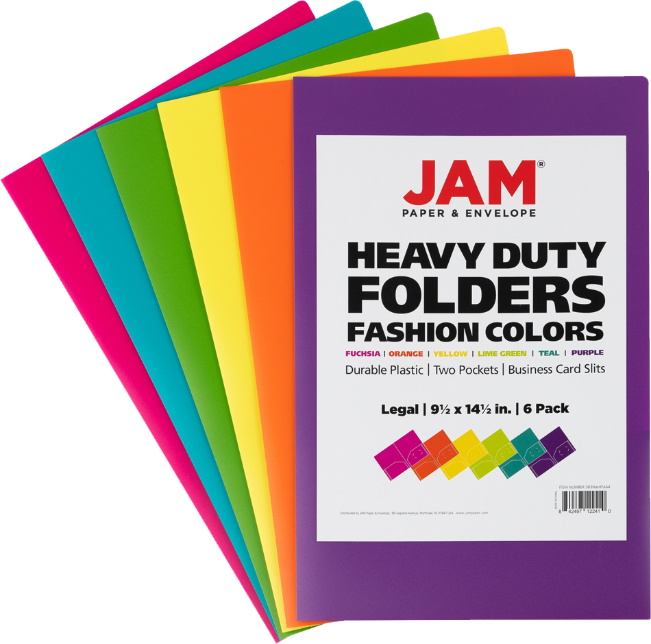 Assorted Fashion 9 x 14 1/2 Legal Plastic Heavy Duty Folders - 6 Pack