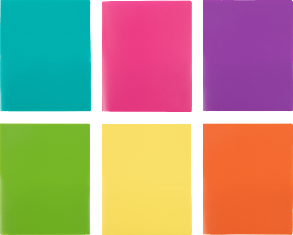 Assorted Fashion 9 x 12 Plastic Heavy Duty Folders - 6 Pack