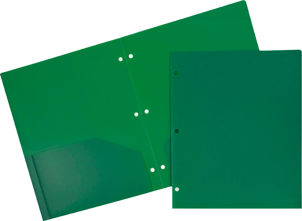 Green 9 x 12 Plastic 3 Hole Punched Duty Folders